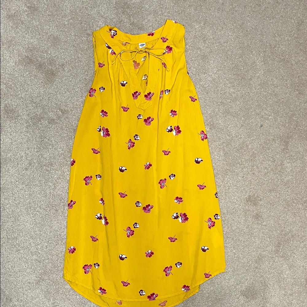 Old Navy Yellow Floral Tie-Neck Dress